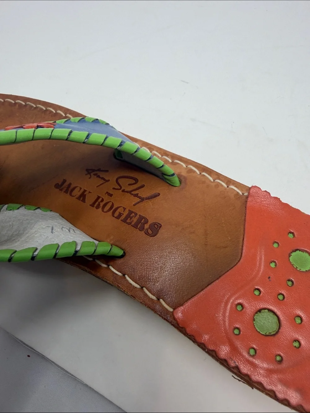 Jack Rogers Blue Leather Flower Toe-Post Sandals Size 7 Excellent Condition
